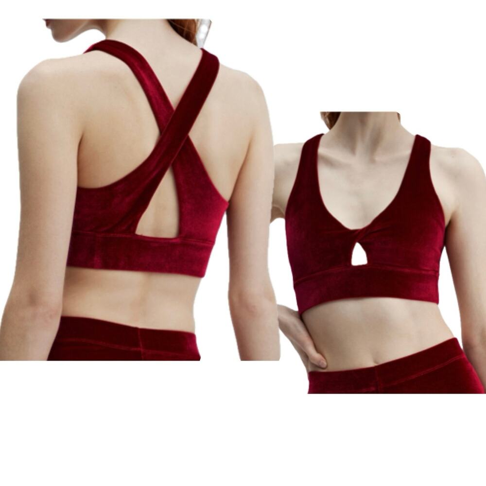Fabletics Deep Red Oasis Twist Velour Sports Bra Size Medium